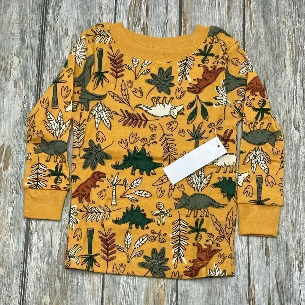 Dinosaur & Spaceship Cotton Long Sleeve Tight Fit Pajamas 2, 2-Pc Sets Size 12 M